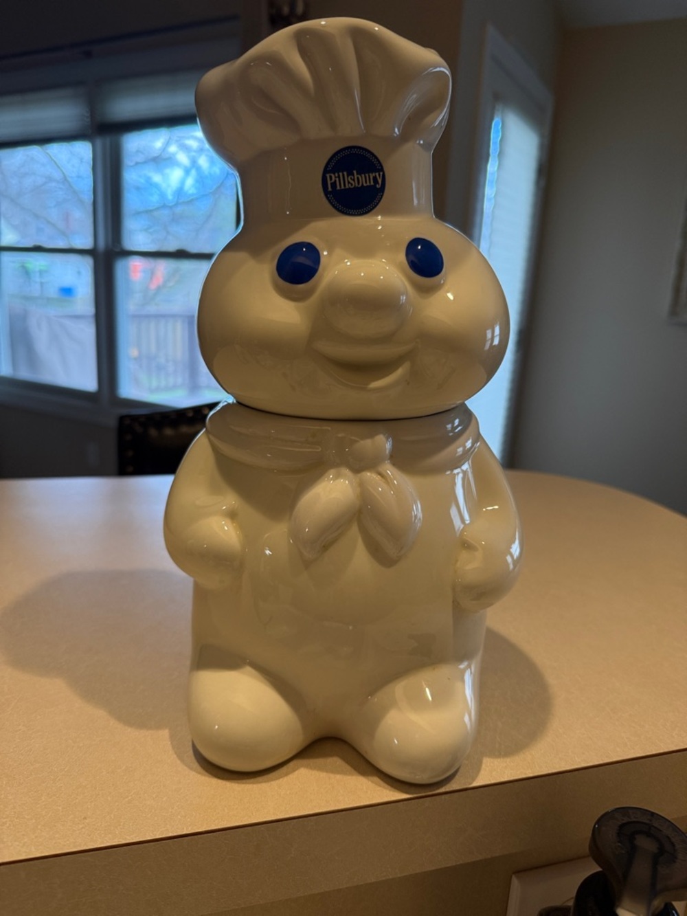 Pillsbury White Doughboy Ceramic Cookie Jar - White with Blue Accents